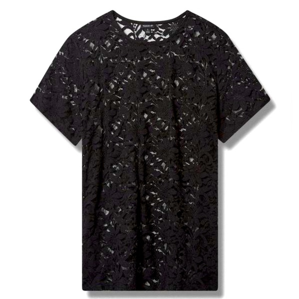 Sheer Stretch Lace Crew Neck Tee- Torrid